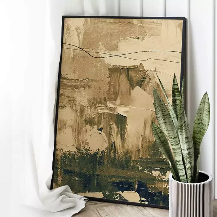 Quadro Decorativo Pinceladas Textura de Tinta Óleo Tons Bege