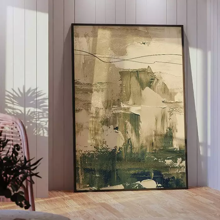 Quadro Decorativo Pinceladas Textura de Tinta Óleo Tons Bege