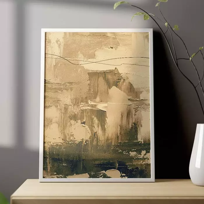 Quadro Decorativo Pinceladas Textura de Tinta Óleo Tons Bege