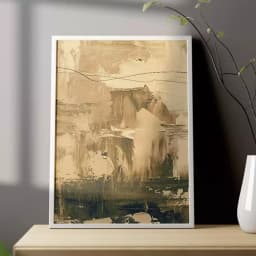 Quadro Decorativo Pinceladas Textura de Tinta Óleo Tons Bege
