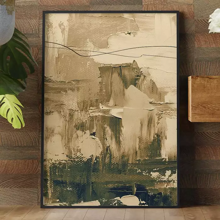 Quadro Decorativo Pinceladas Textura de Tinta Óleo Tons Bege