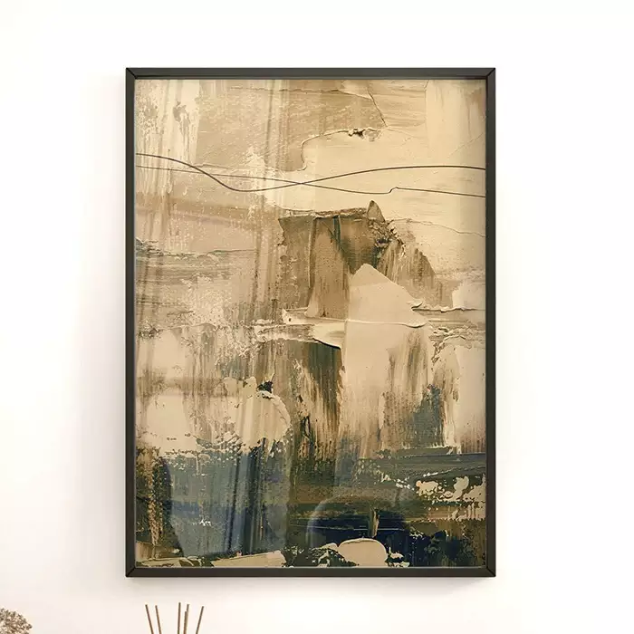 Quadro Decorativo Pinceladas Textura de Tinta Óleo Tons Bege