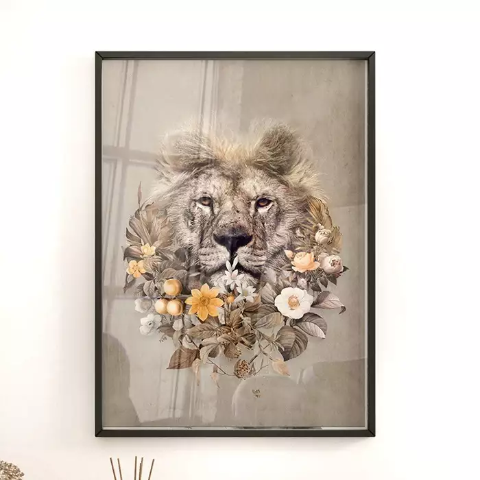 Quadro Decorativo Leão Floral - Coleção Collage Flowers
