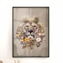 Quadro Decorativo Leão Floral - Coleção Collage Flowers