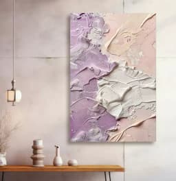 Quadro Decorativo Abstrato Textura Estilo Gesso Lilás com Rosé