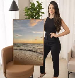 Quadro Decorativo Pôr Do Sol No Horizonte Da Praia