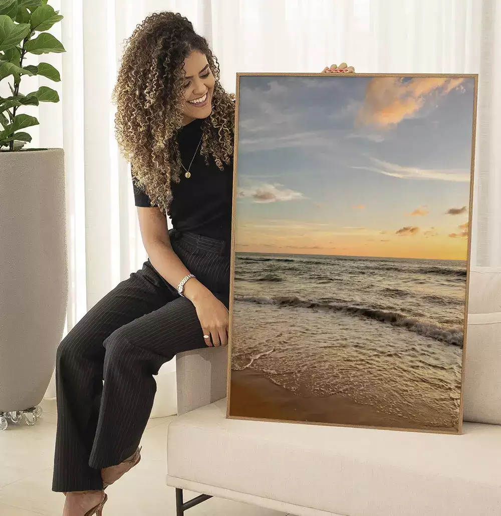 Quadro Decorativo Pôr Do Sol No Horizonte Da Praia