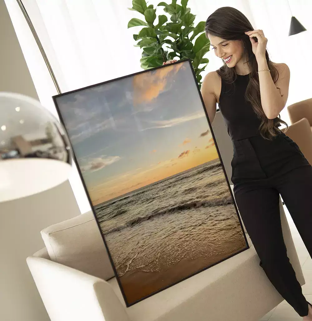 Quadro Decorativo Pôr Do Sol No Horizonte Da Praia
