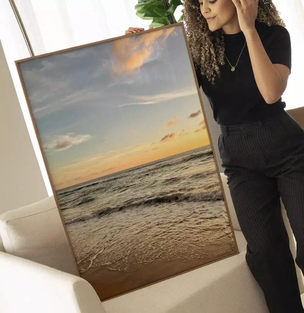 Quadro Decorativo Pôr Do Sol No Horizonte Da Praia