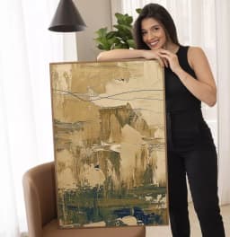 Quadro Decorativo Pinceladas Textura de Tinta Óleo Tons Bege