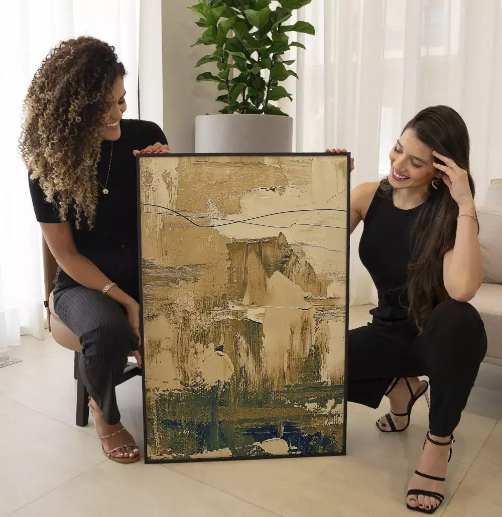 Quadro Decorativo Pinceladas Textura de Tinta Óleo Tons Bege