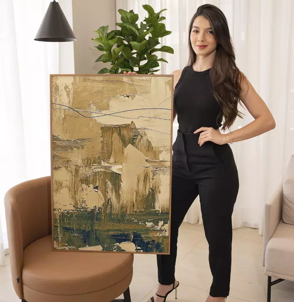 Quadro Decorativo Pinceladas Textura de Tinta Óleo Tons Bege
