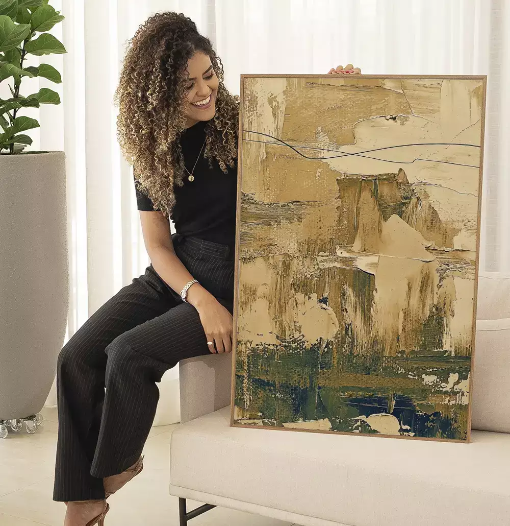 Quadro Decorativo Pinceladas Textura de Tinta Óleo Tons Bege