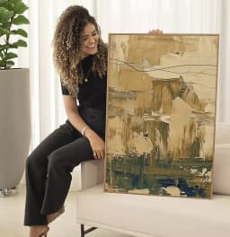 Quadro Decorativo Pinceladas Textura de Tinta Óleo Tons Bege