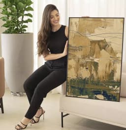 Quadro Decorativo Pinceladas Textura de Tinta Óleo Tons Bege