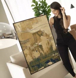 Quadro Decorativo Pinceladas Textura de Tinta Óleo Tons Bege