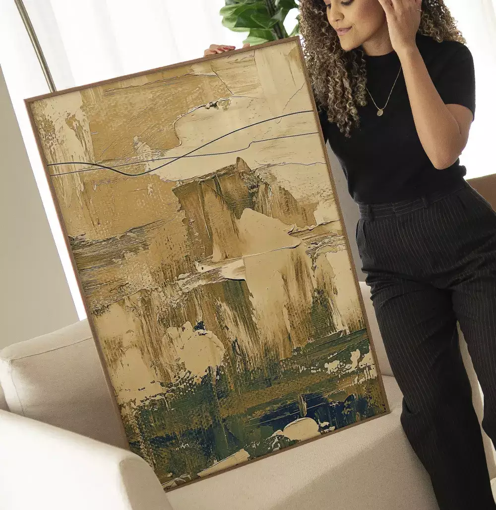 Quadro Decorativo Pinceladas Textura de Tinta Óleo Tons Bege