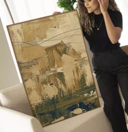 Quadro Decorativo Pinceladas Textura de Tinta Óleo Tons Bege