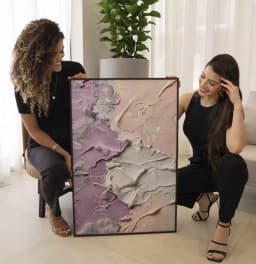 Quadro Decorativo Abstrato Textura Estilo Gesso Lilás com Rosé