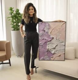 Quadro Decorativo Abstrato Textura Estilo Gesso Lilás com Rosé