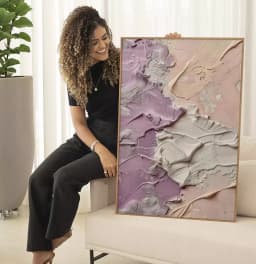 Quadro Decorativo Abstrato Textura Estilo Gesso Lilás com Rosé