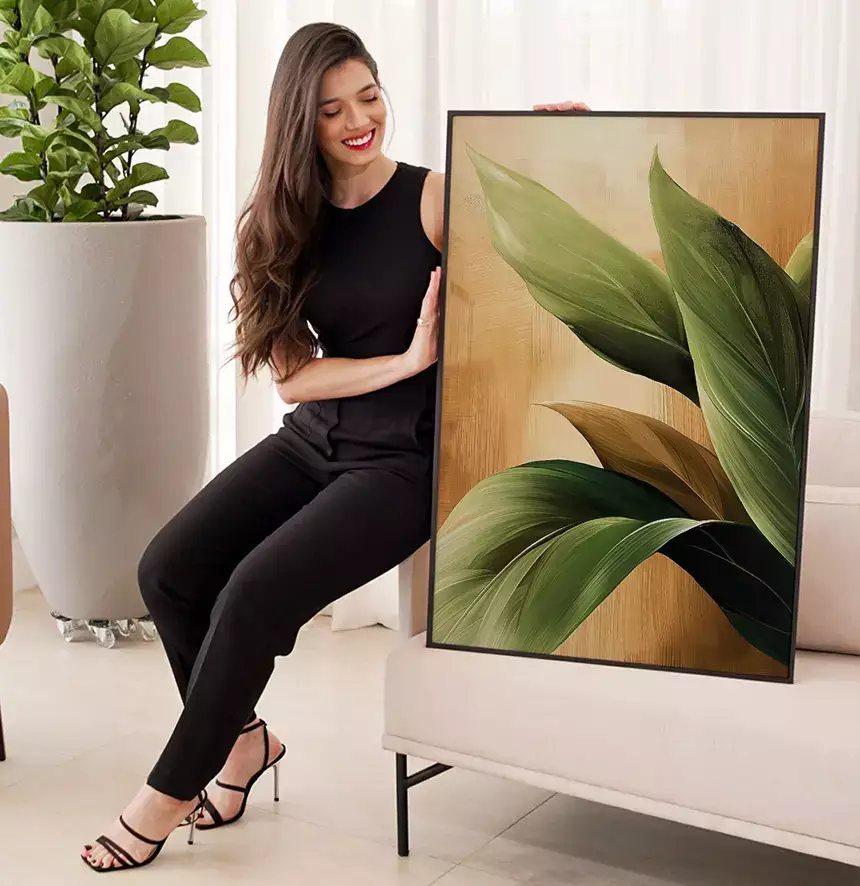 Quadro Decorativo Folhas Verdes no Ouro
