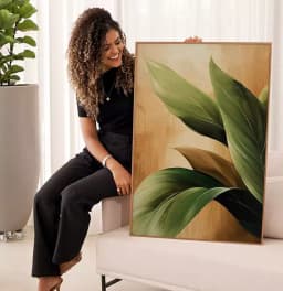 Quadro Decorativo Folhas Verdes no Ouro