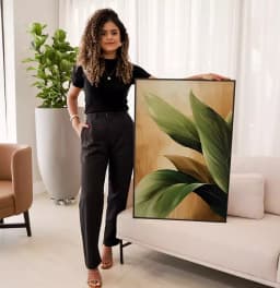 Quadro Decorativo Folhas Verdes no Ouro