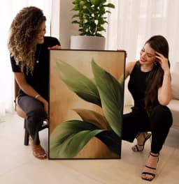 Quadro Decorativo Folhas Verdes no Ouro