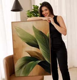 Quadro Decorativo Folhas Verdes no Ouro