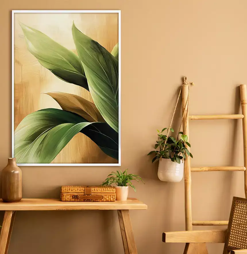 Quadro Decorativo Folhas Verdes no Ouro
