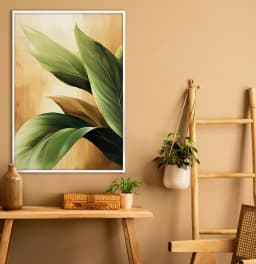 Quadro Decorativo Folhas Verdes no Ouro