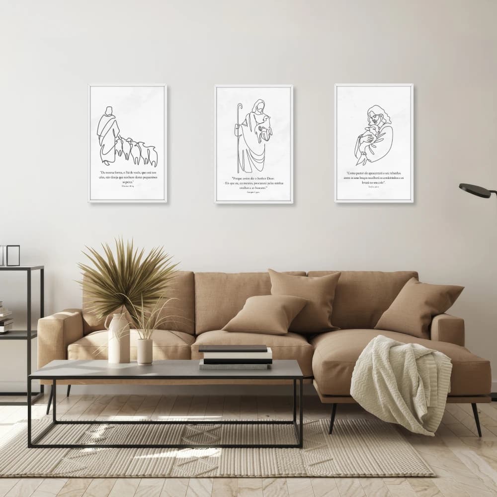 Trio de Quadros Minimalistas - O Bom Pastor