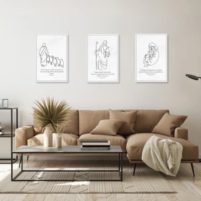 Trio de Quadros Minimalistas - O Bom Pastor