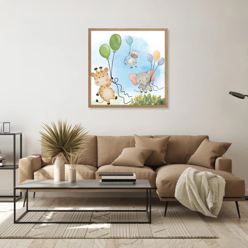 Quadro Infantil - Animais e Balões - Aquarela