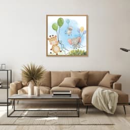 Quadro Infantil - Animais e Balões - Aquarela