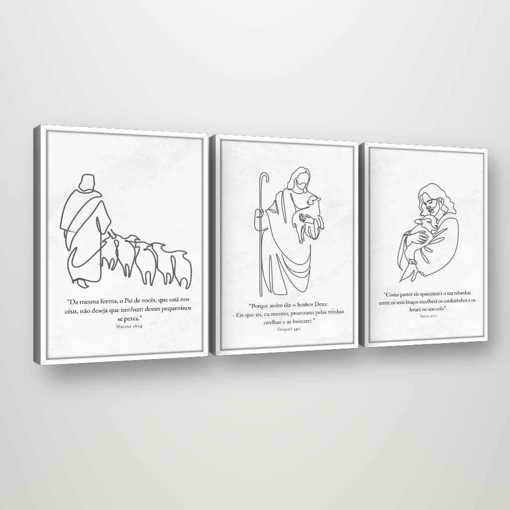 Trio de Quadros Minimalistas - O Bom Pastor
