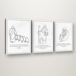 Trio de Quadros Minimalistas - O Bom Pastor